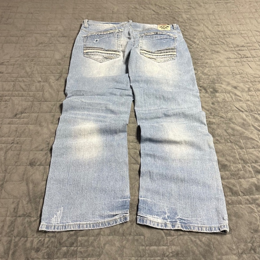 Vintage Y2K Axe and Crown Light Washed Denim Baggy Embroidered Jeans